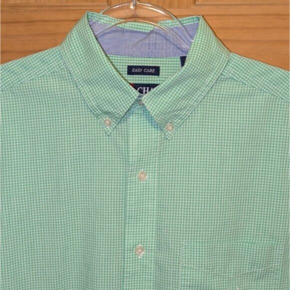 Chaps Easy Care Men's Button Down Shirt Medium Green Plaid Short Sleeve Casual - Picture 2 of 8